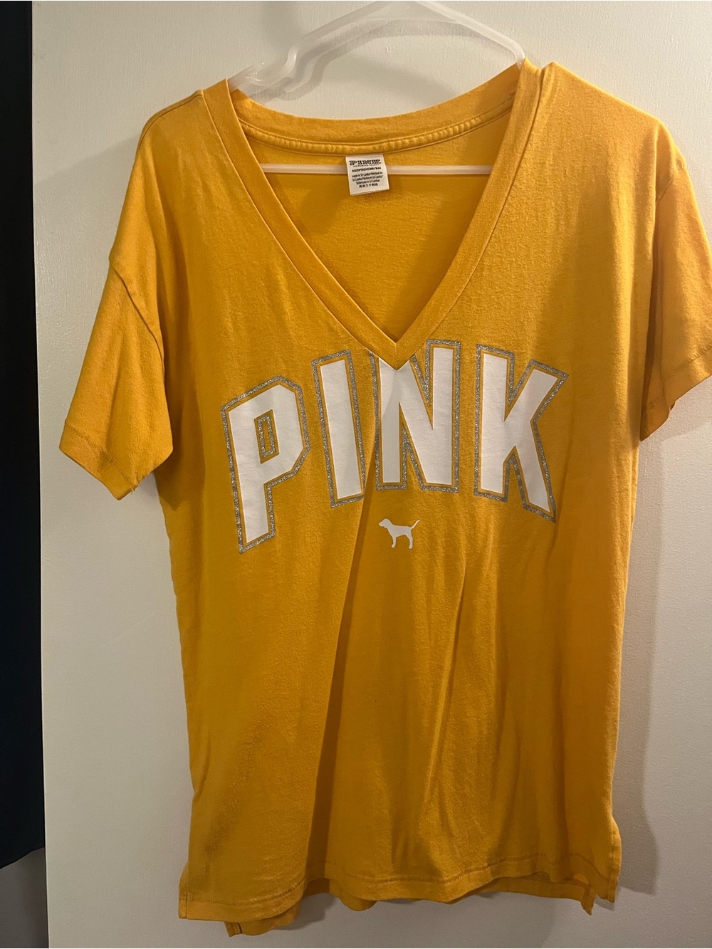PINK Victoria's Secret Yellow V-Neck Graphic Tee